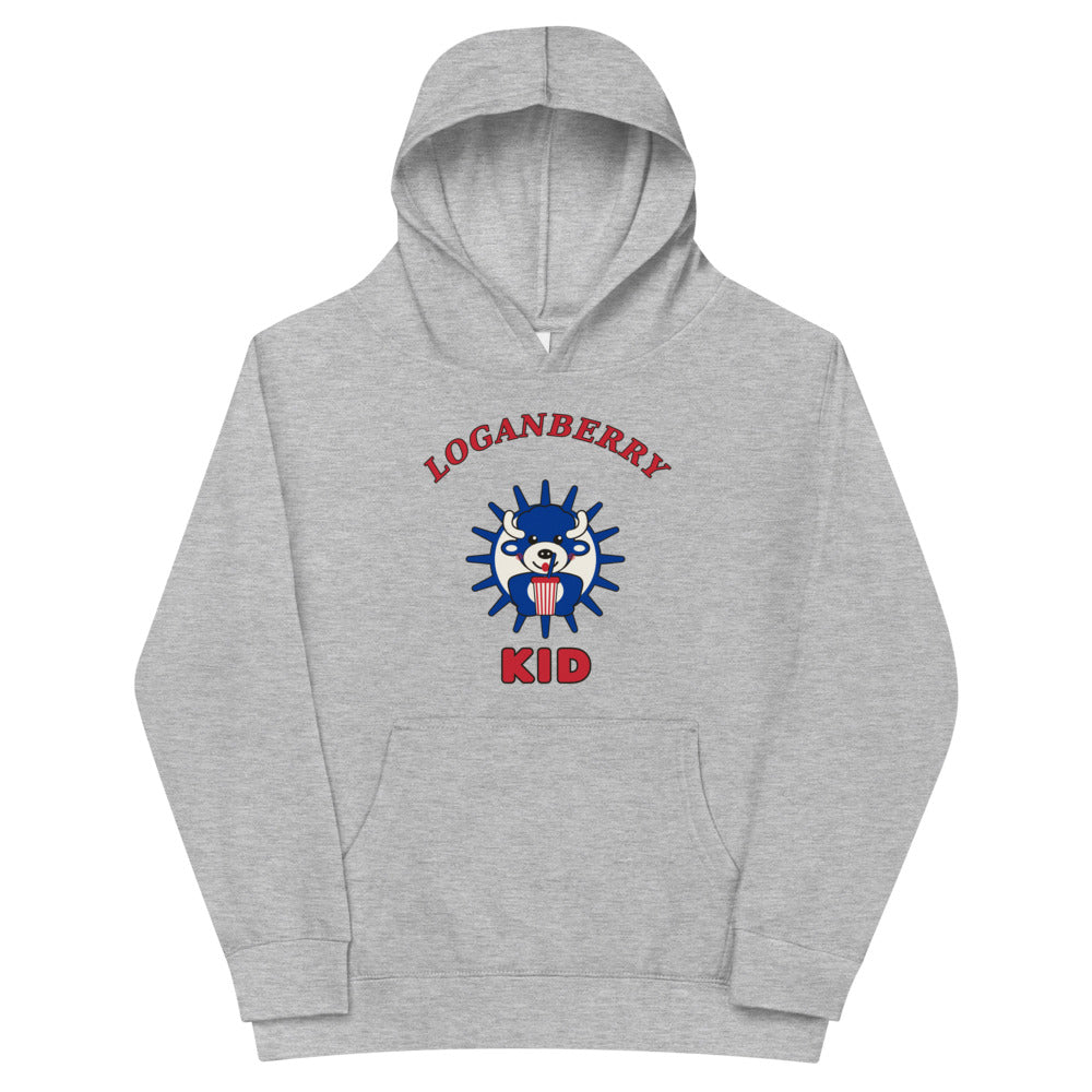 Loganberry Kid youth hoodie, Athletic Heather front print