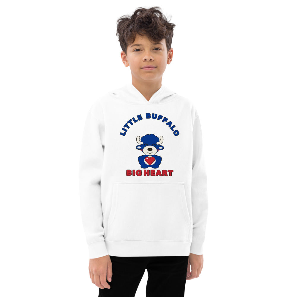 Little Buffalo Big Heart youth hoodie, White on model