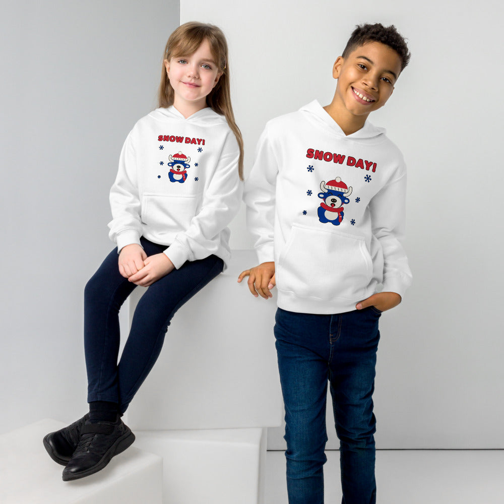 Snow Day youth hoodie, White on models