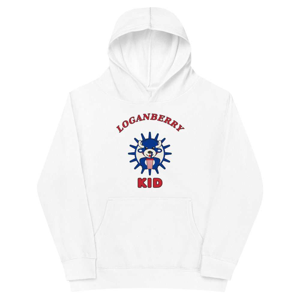 Loganberry Kid youth hoodie, White front print