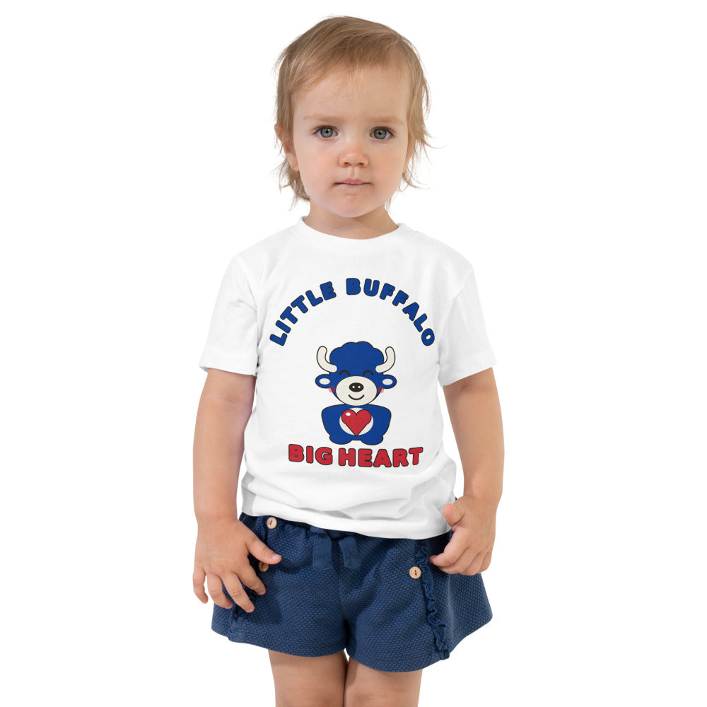 Little Buffalo Big Heart toddler tee, White on model
