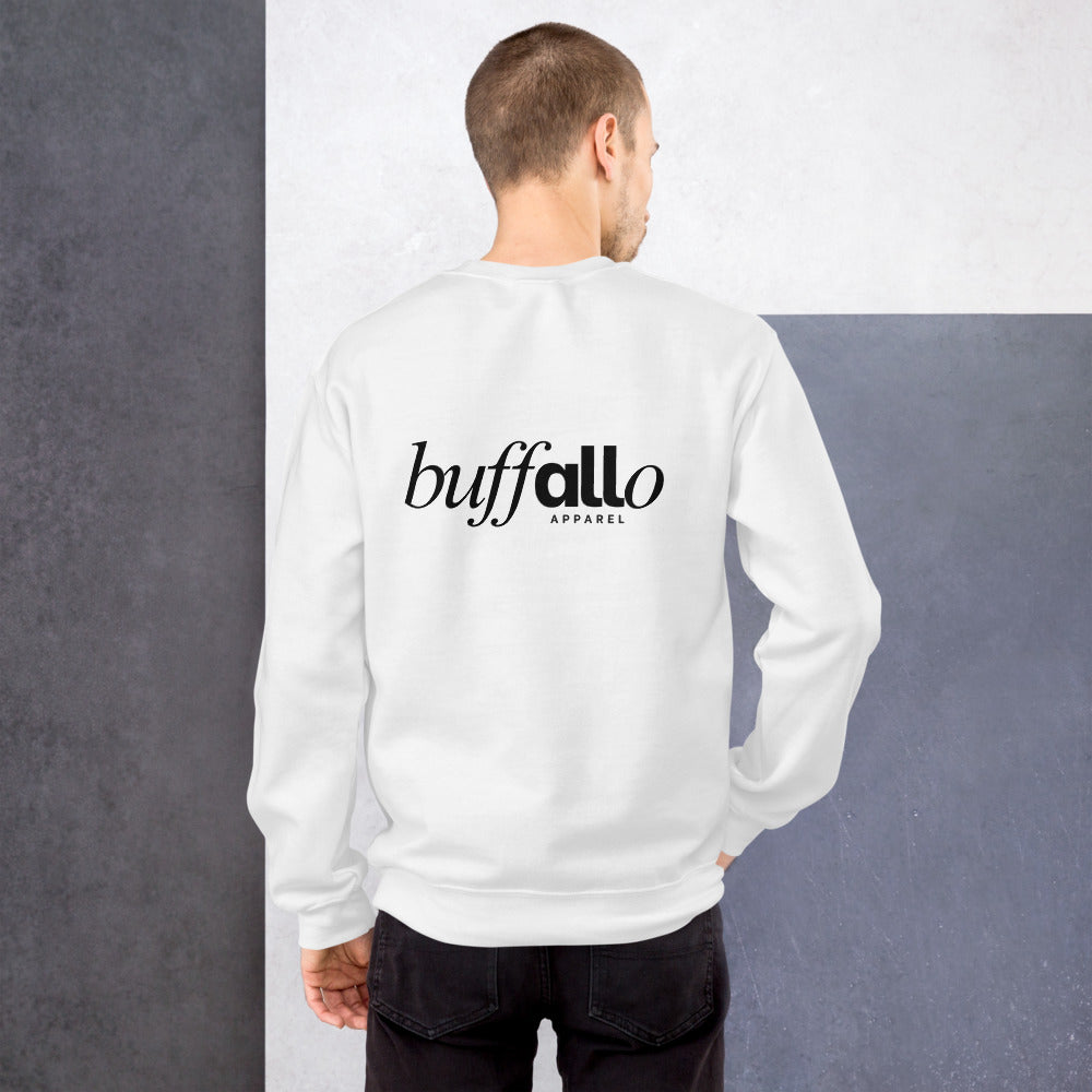The Mark Crewneck, White, back on model