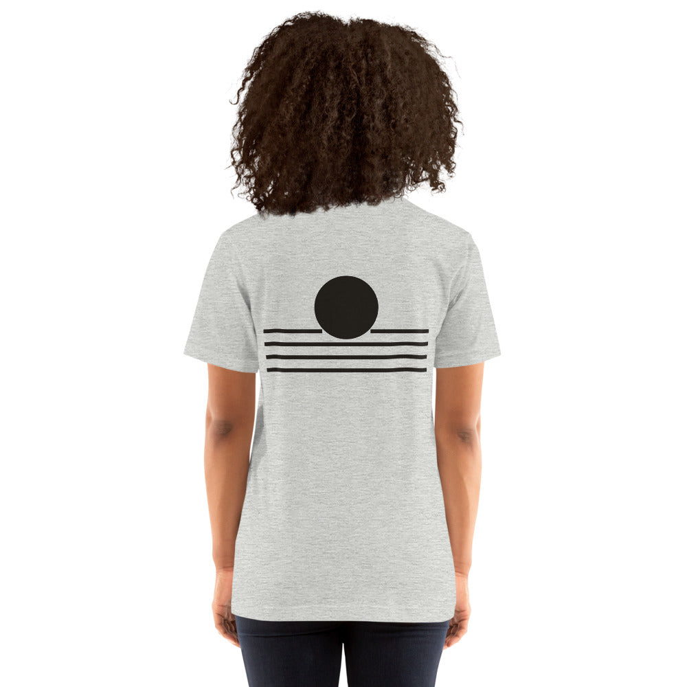 Lake Edge tee, Athletic Heather, back on model