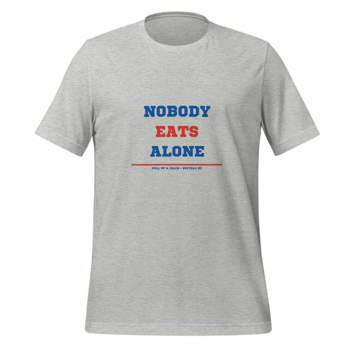 Nobody Eats Alone tee, Athletic Heather, front print