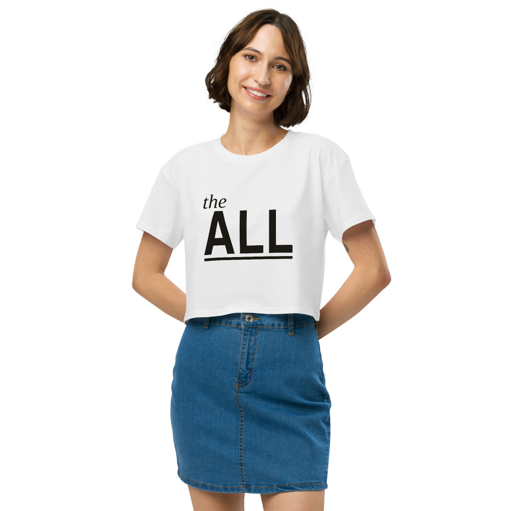 the ALL Crop Top, White, front on model
