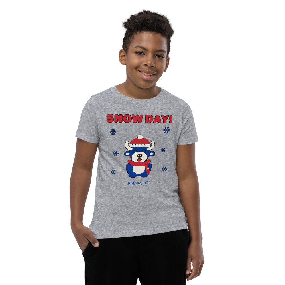 Snow Day youth tee, Athletic Heather on model