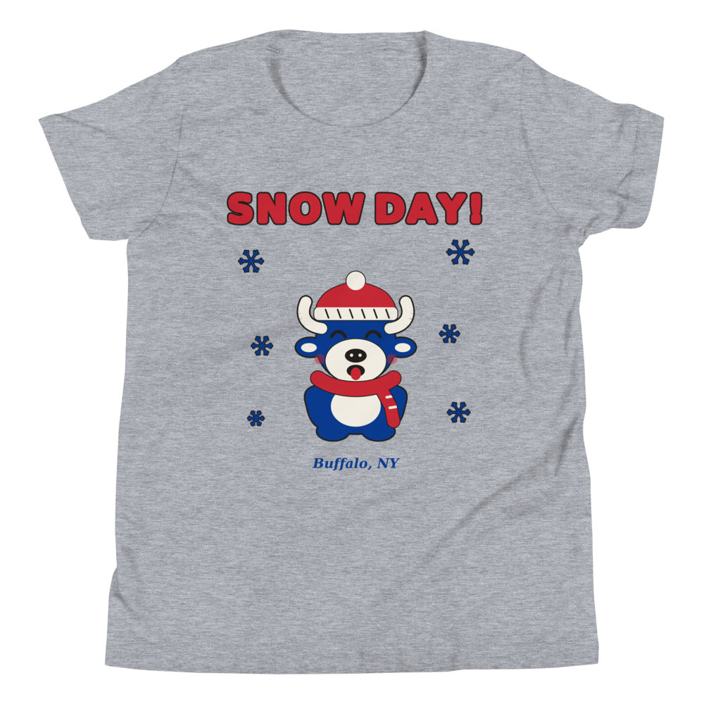 Snow Day youth tee, Athletic Heather front print