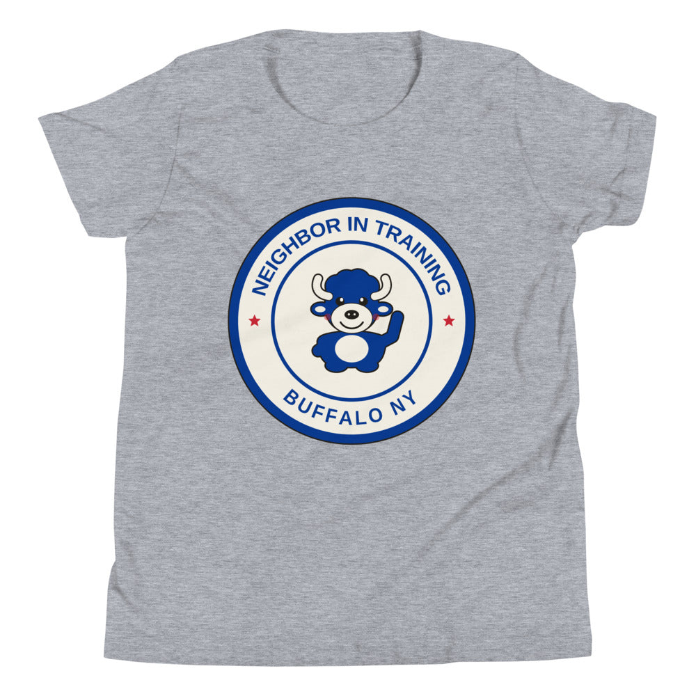 Neighbor In Training youth tee, Athletic Heather front print