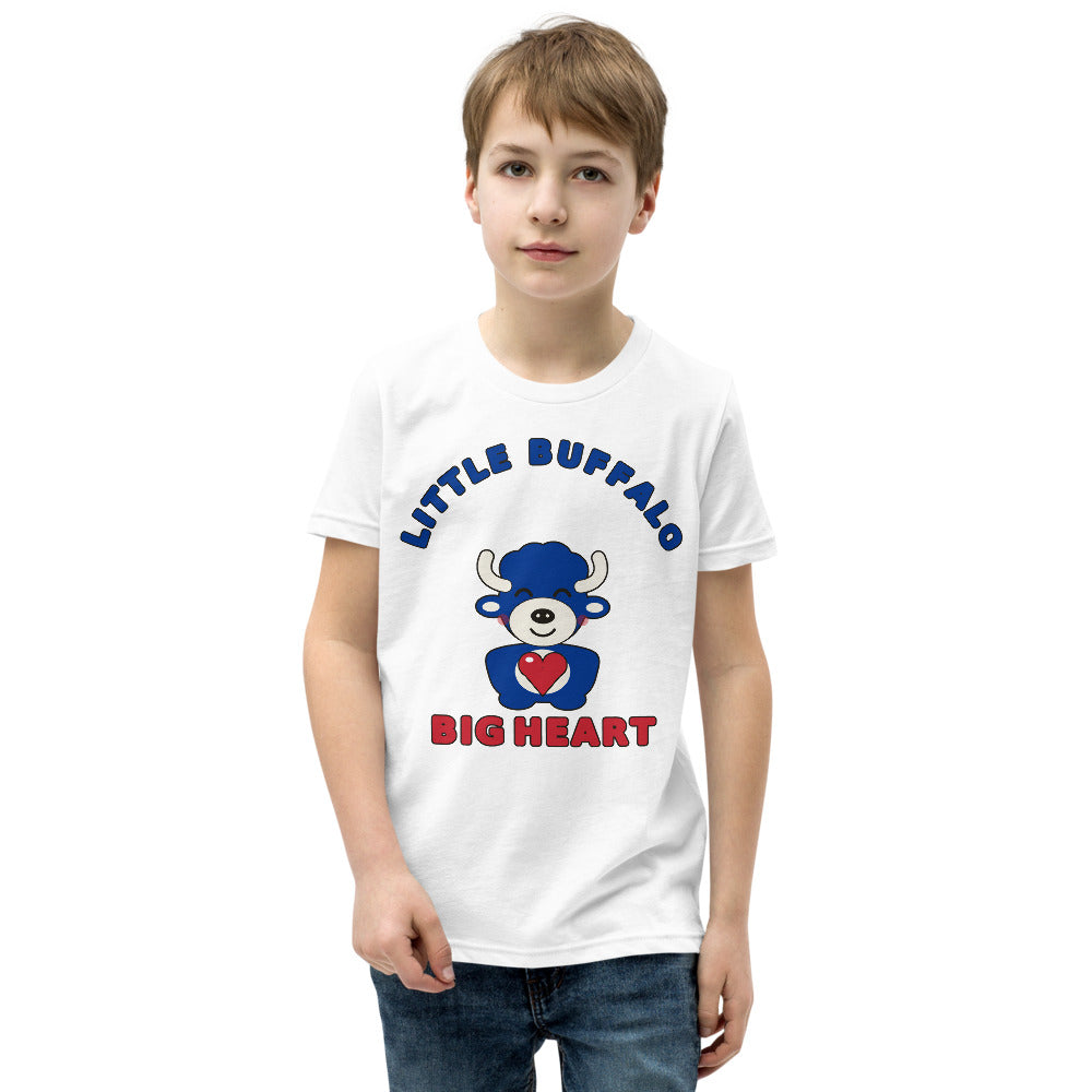 Little Buffalo Big Heart youth tee, White on model