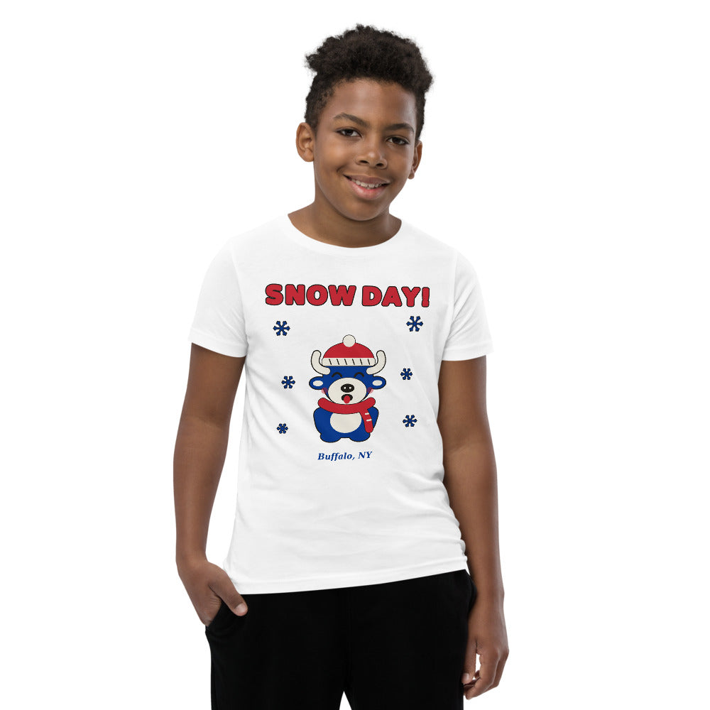 Snow Day youth tee, White on model