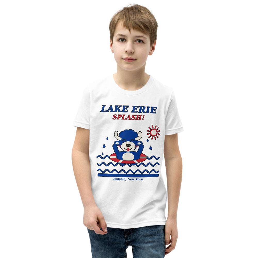Lake Erie Splash youth tee, White on model